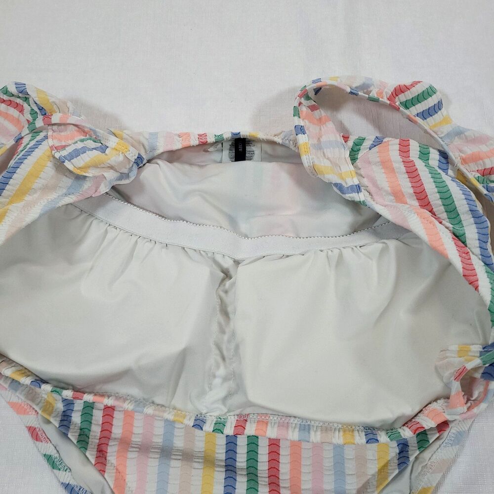 J crew Striped Seersucker Swimsuit 1pc 12 Rainbow Stretch Flutter Sleeves Preppy - Picture 7 of 12